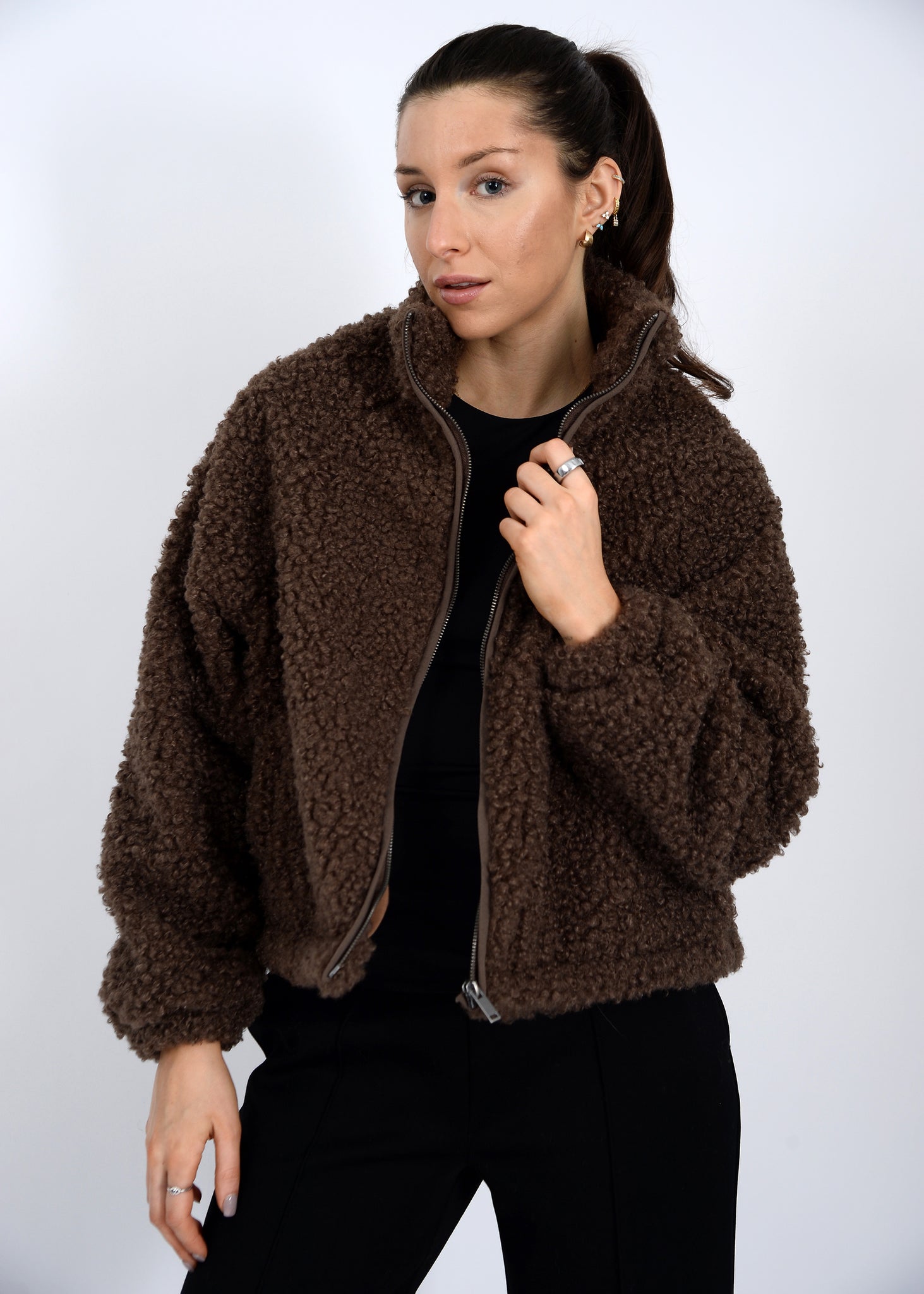 RD Style Janna Zip Sherpa Raglan Jacket COFFEE