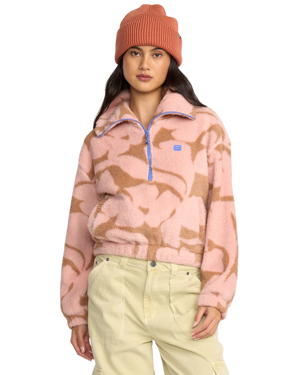 Billabong Barra Fleece Half Zip Sweatshirt ROSE/BRN