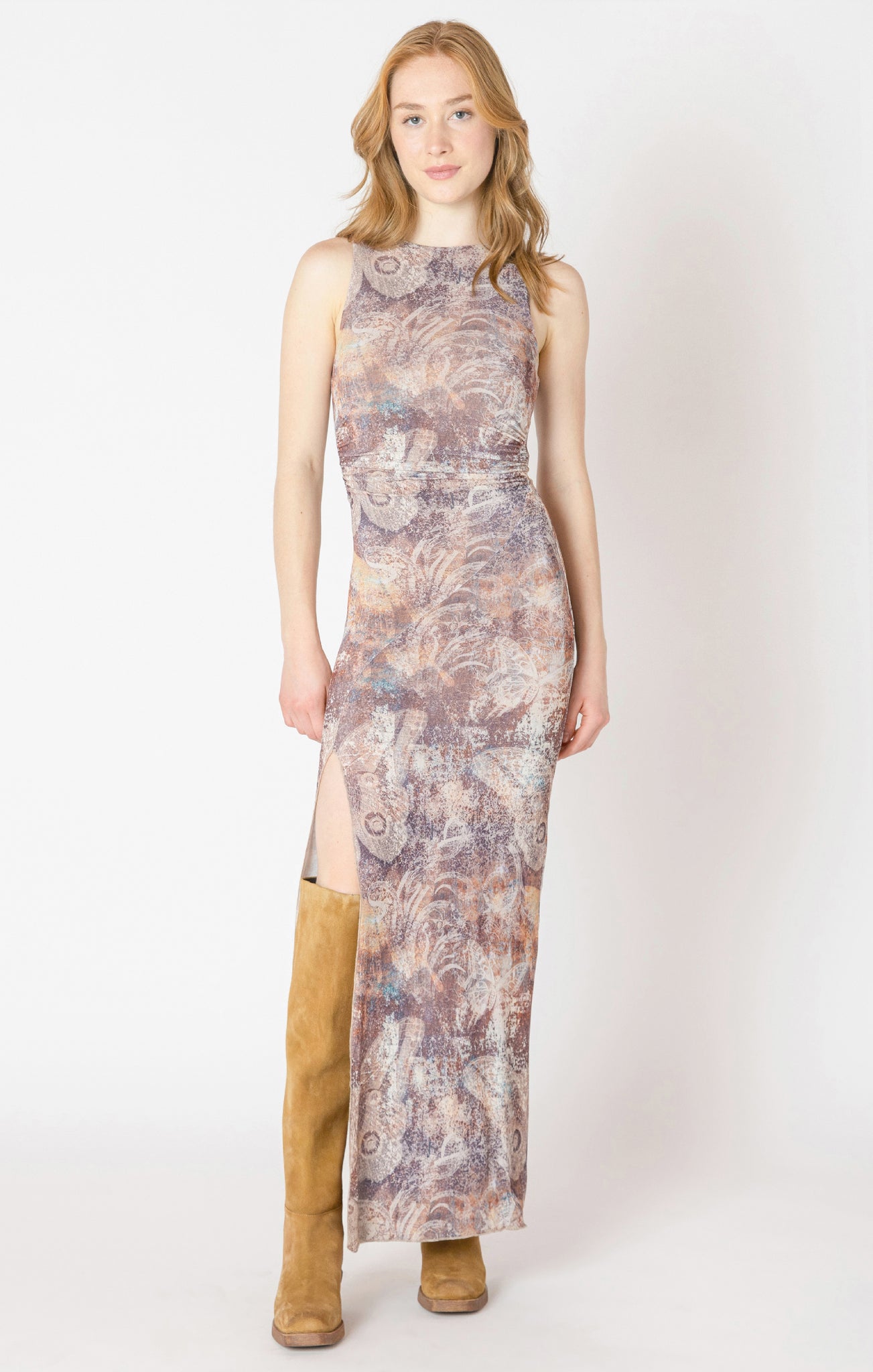 Dex Shirred Mesh Maxi Dress NEUTRAL