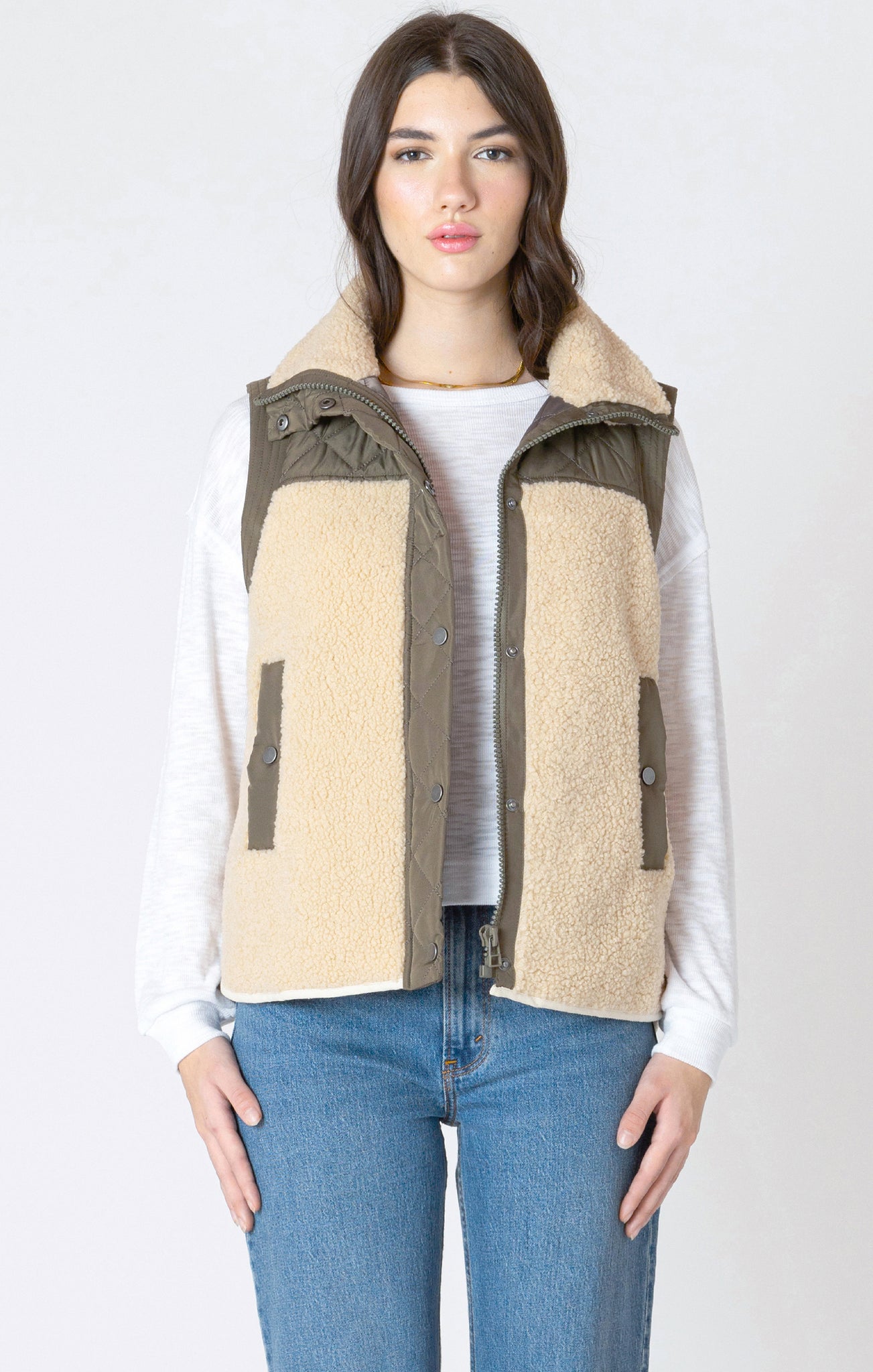 Dex Quilted/Sherpa Vest OLIVE/TAN