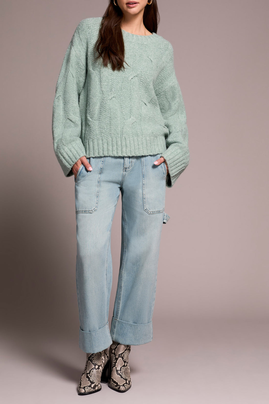 Tribal Crew Neck Cable Knit Sweater SILVERPINE