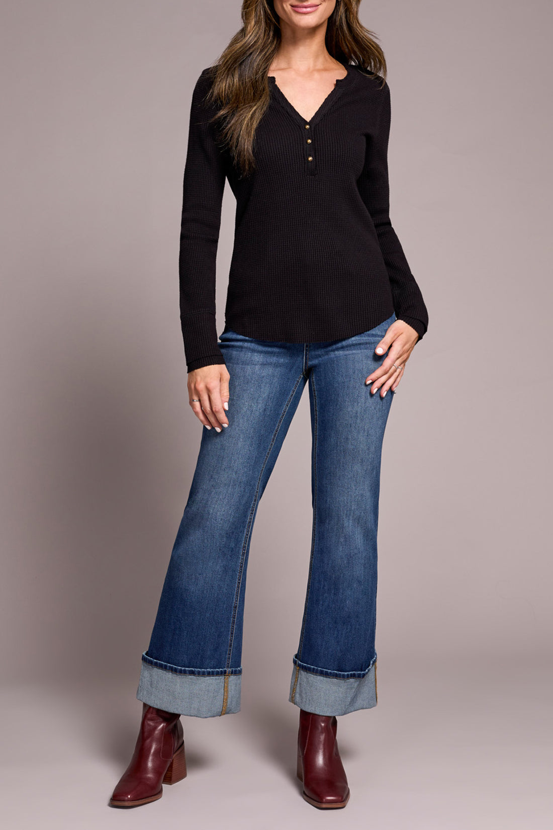 Tribal Brushed Waffle Knit Henley BLK
