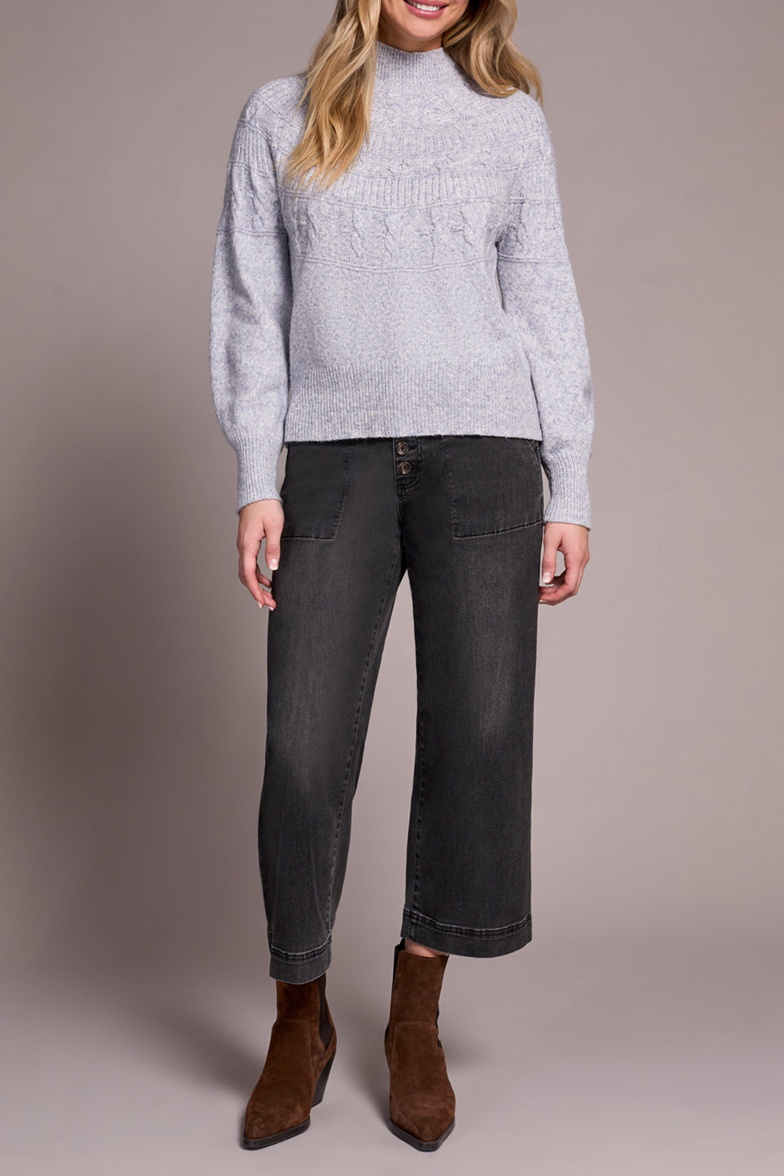 Tribal Mock Neck L/S Sweater MARINE