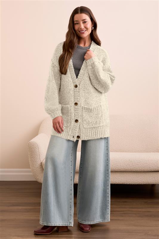 Tribal Oversized Puff Sleeve Sweater CRM