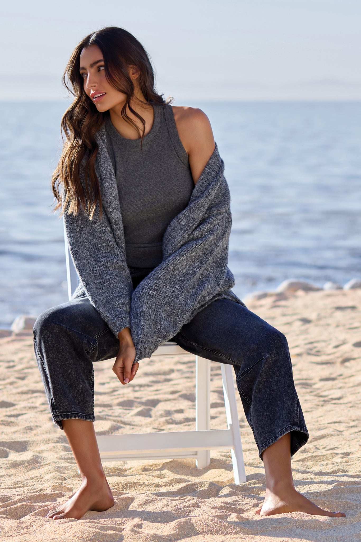 Tribal Oversized Puff Sleeve Sweater CHAR