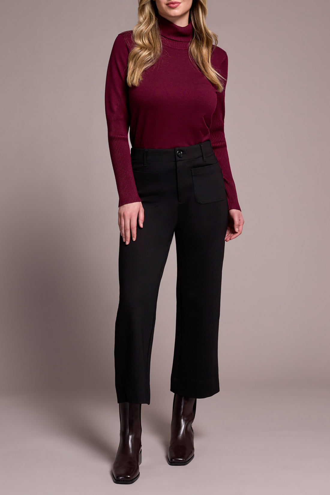 Tribal High Rise Fly Front Crop Pants BLK