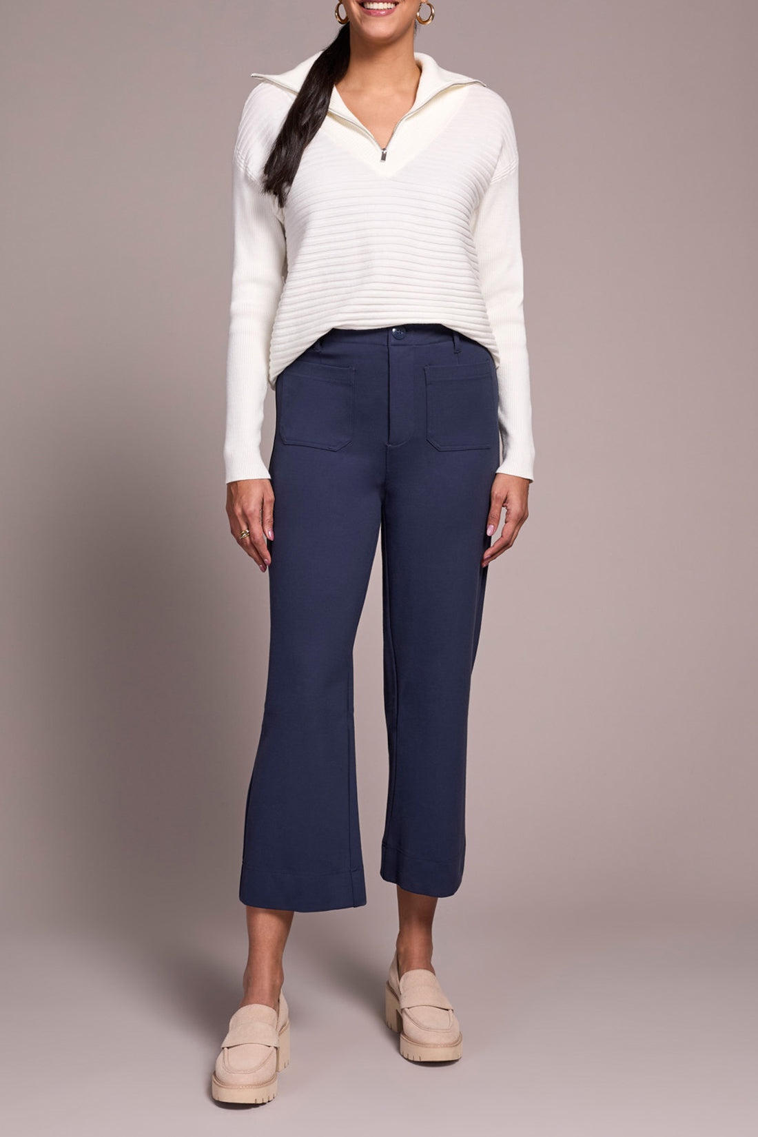 Tribal High Rise Fly Front Crop Pants SAPPHIRE