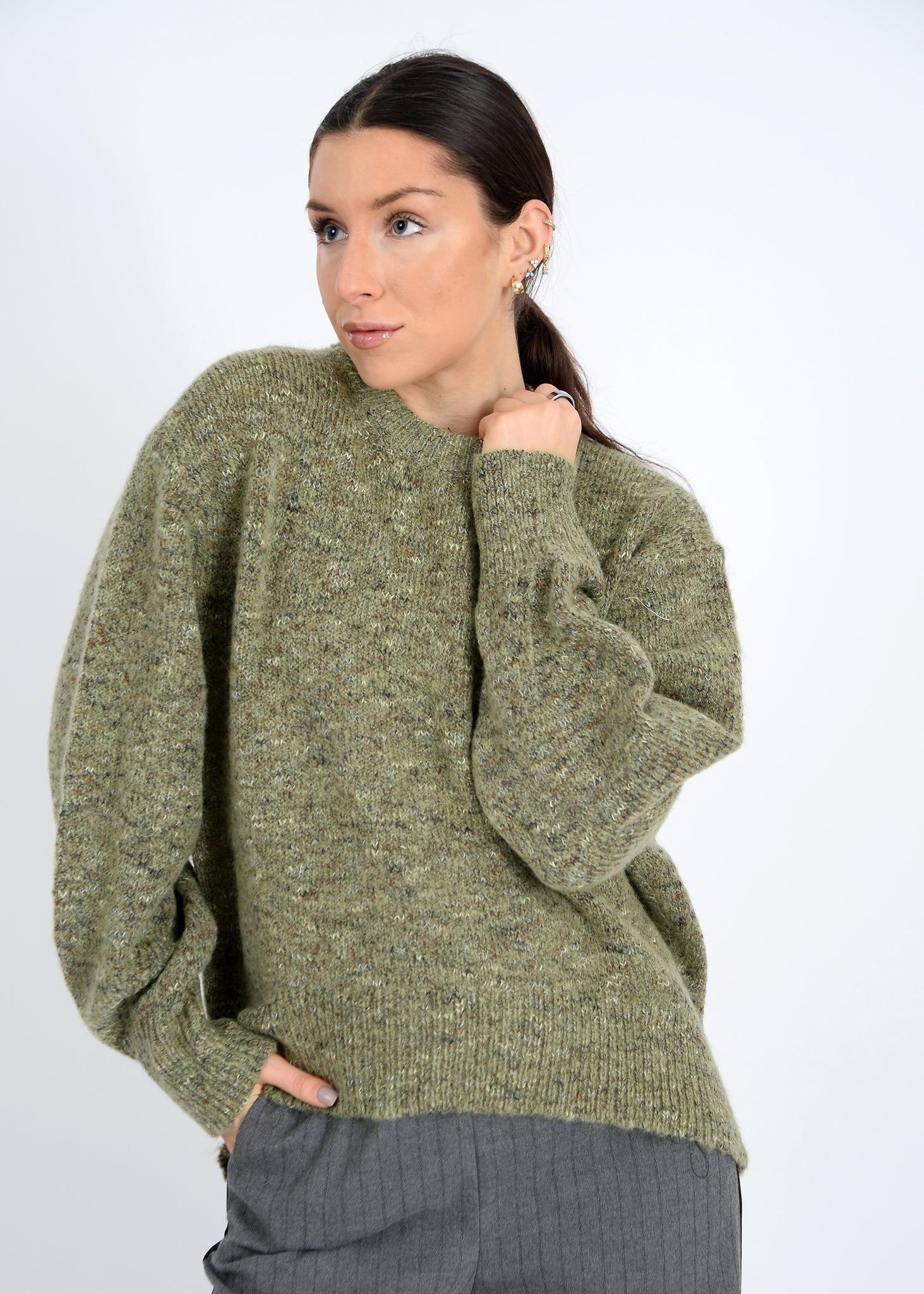 RD Style Unni Crew Neck PullOver Sweater GRN