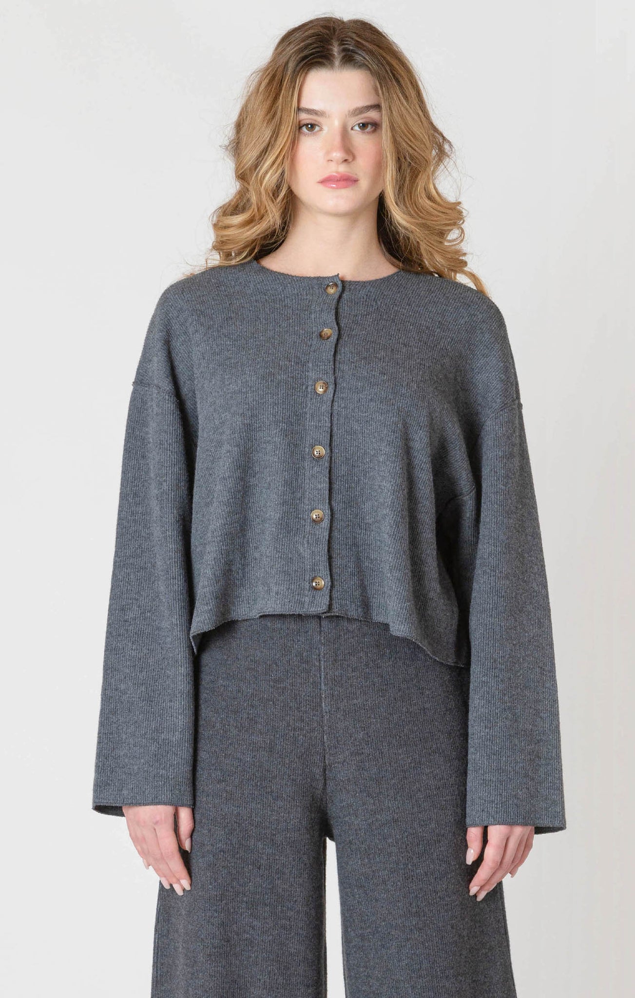 Room 34 Ribbed Soft Knit Cardigan CHARCOAL