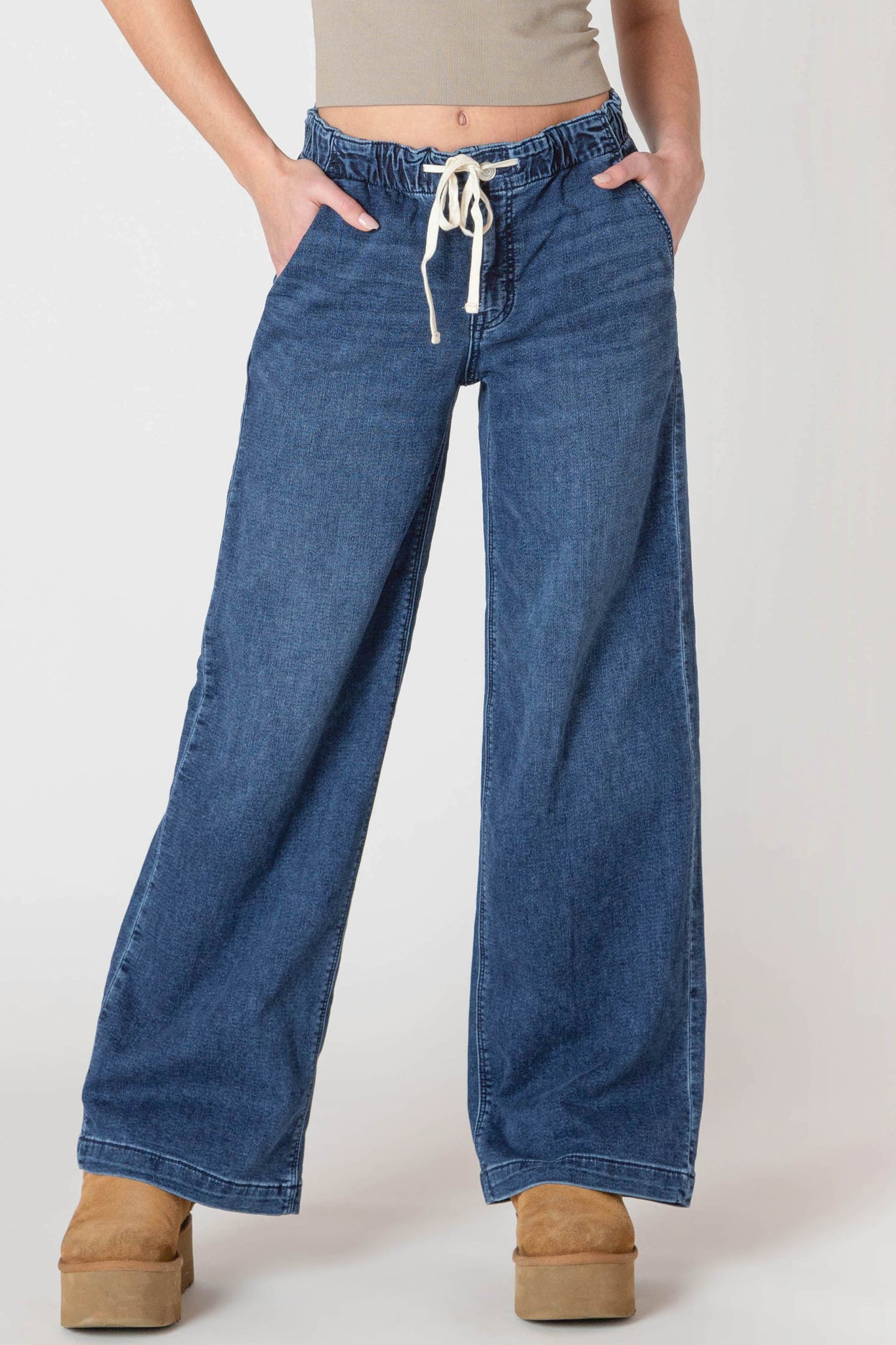 Room 34 Drawstring Elastic Waist Wide Leg Pant DNM