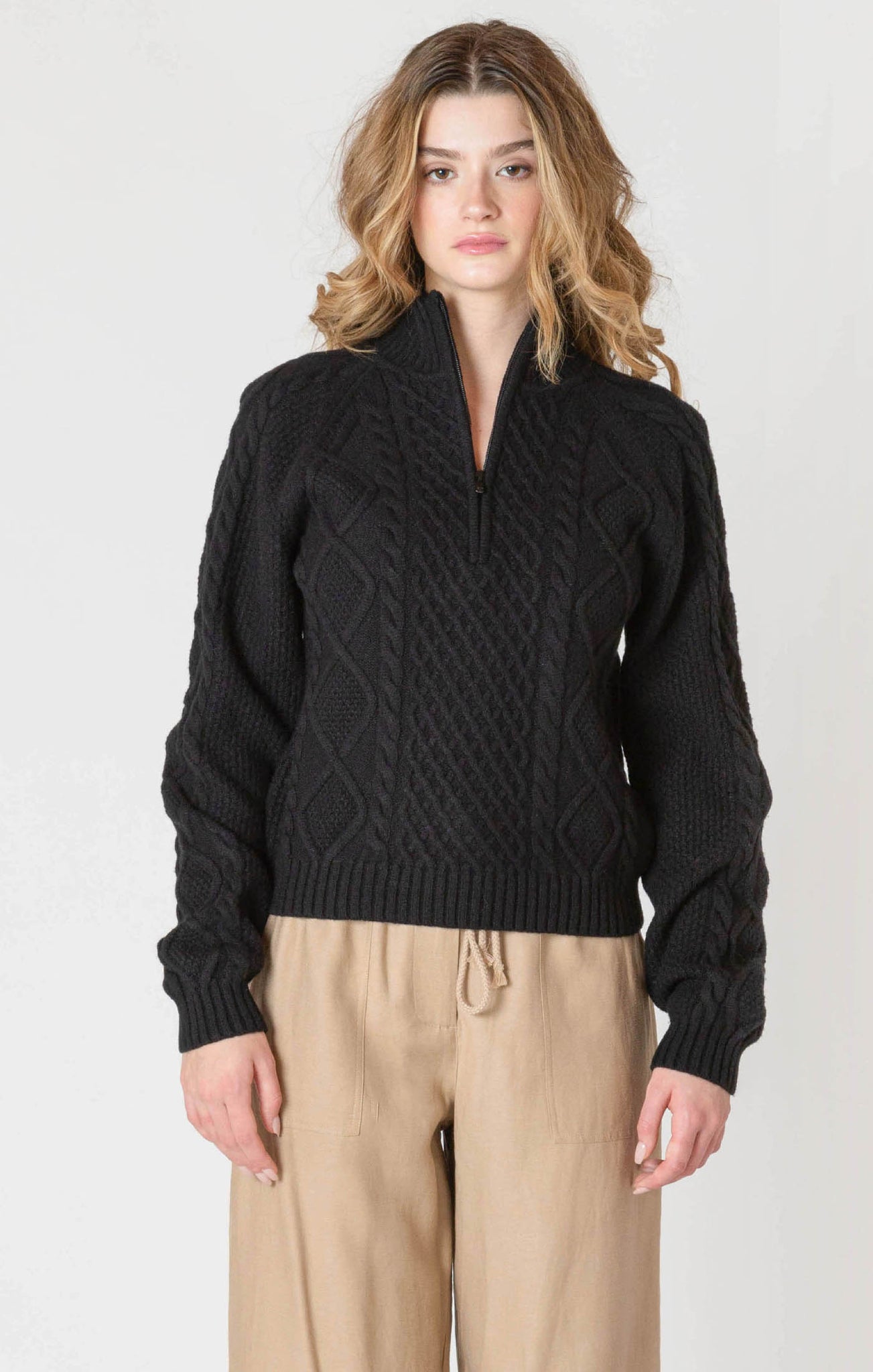 Room 34 Cable Knit 1/2 Zip Sweater BLK
