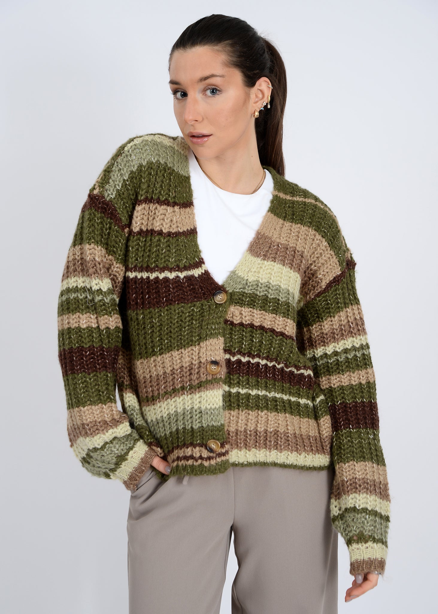 RD Style Zefanya V Neck Cardigan GRN