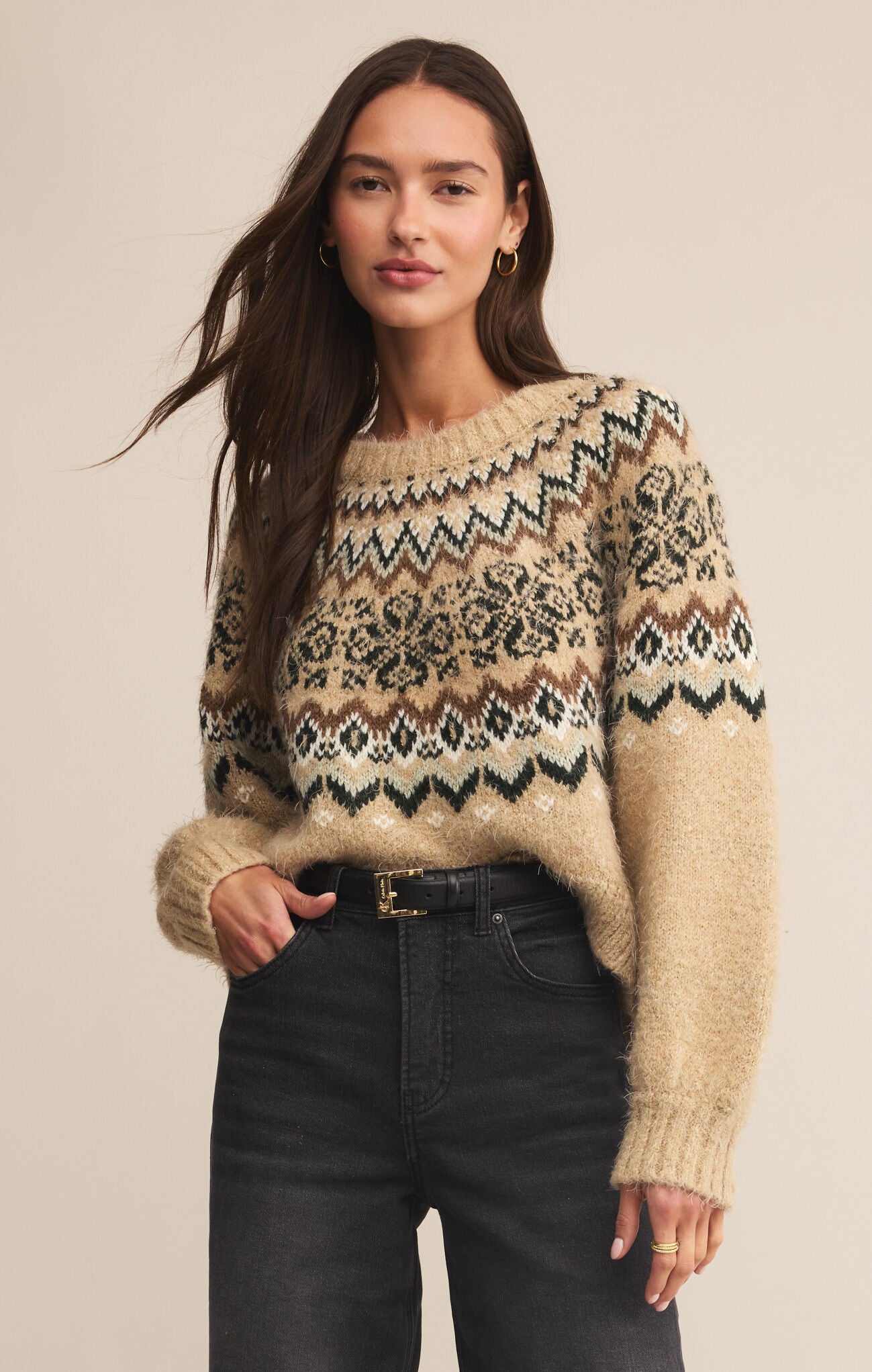Z Supply Kenaby Fair Isle Sweater OATMEAL