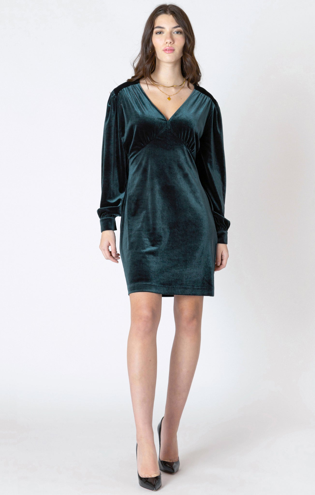 Dex Deep V Neck Velvet Mini Dress GRN