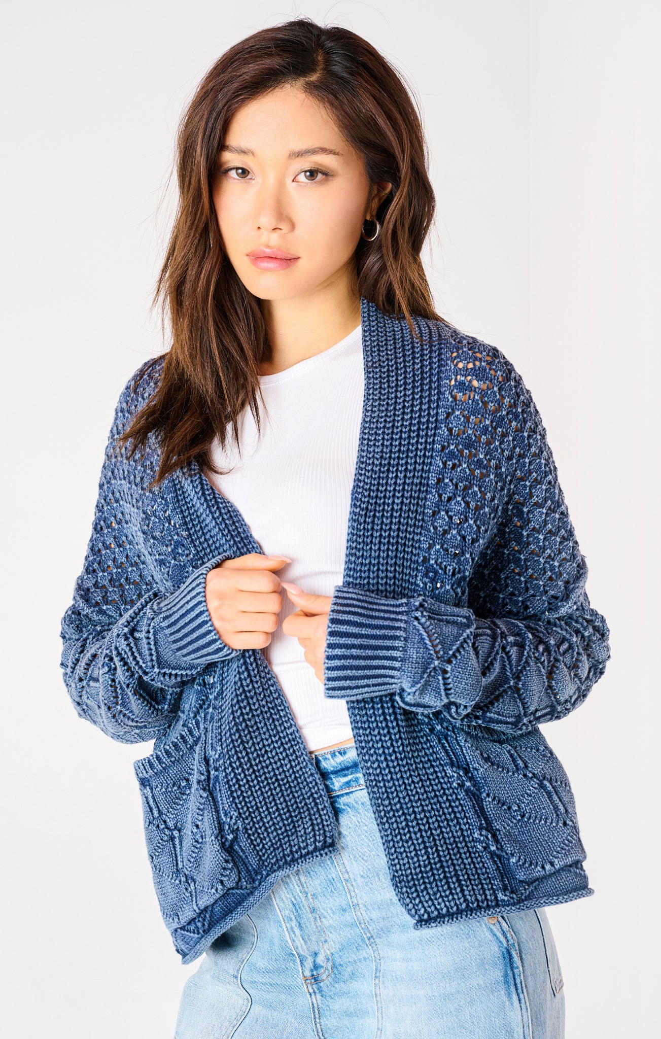 Dex Relaxed Fit Open Front Cardigan WASHED INDIGO